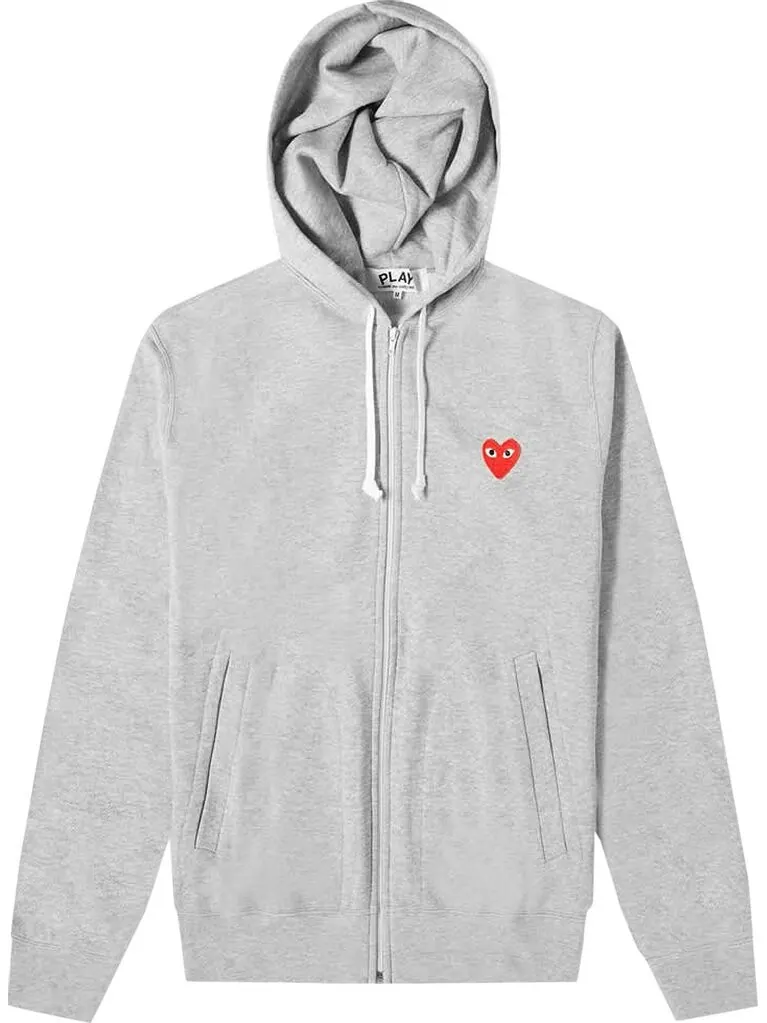 Худи Comme des Garçons Play Zip Up Hoodie With Red Heart 'Grey' — изображение 1 из 1, серый