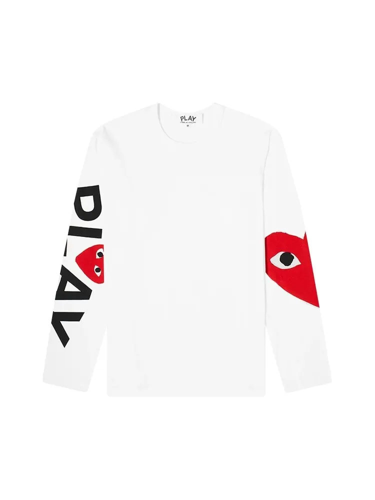 Футболка Comme des Garçons PLAY Logo Long-Sleeve T-Shirt 'White' — изображение 1 из 1, белый