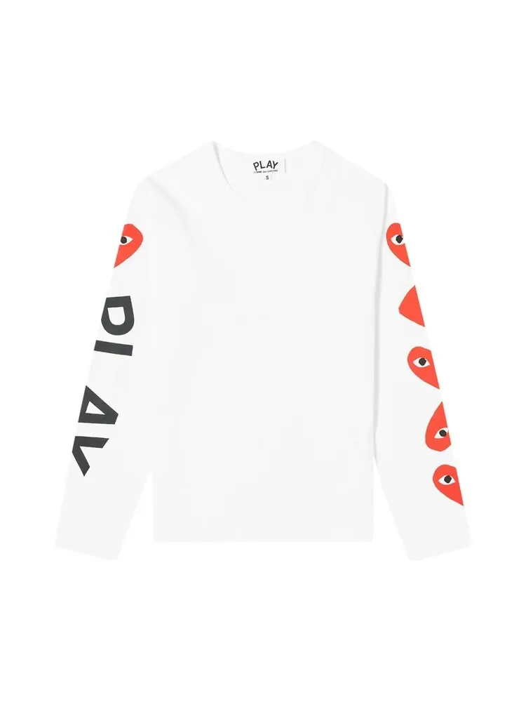 Футболка Comme des Garçons PLAY Long-Sleeve Logo T-Shirt 'White' — изображение 1 из 3, белый