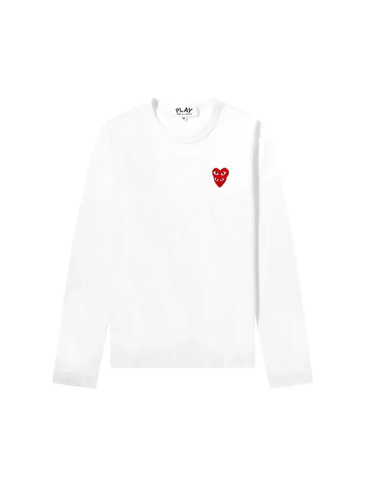 Футболка Comme des Garçons PLAY Double Heart Long-Sleeve T-Shirt 'White' — изображение 1 из 2, белый