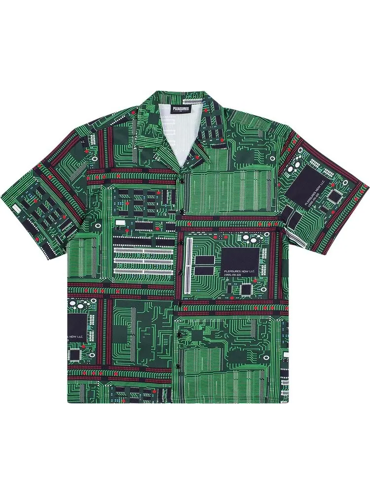 Рубашка Pleasures Motherboard Rayon Shirt 'Green' — изображение 1 из 2, зеленый