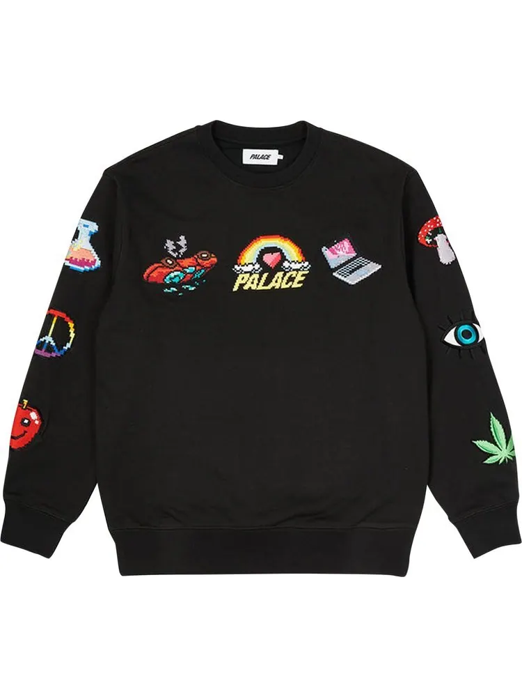 Толстовка Palace Mixed Media Bitmap Crew 'Black' — изображение 1 из 2, черный