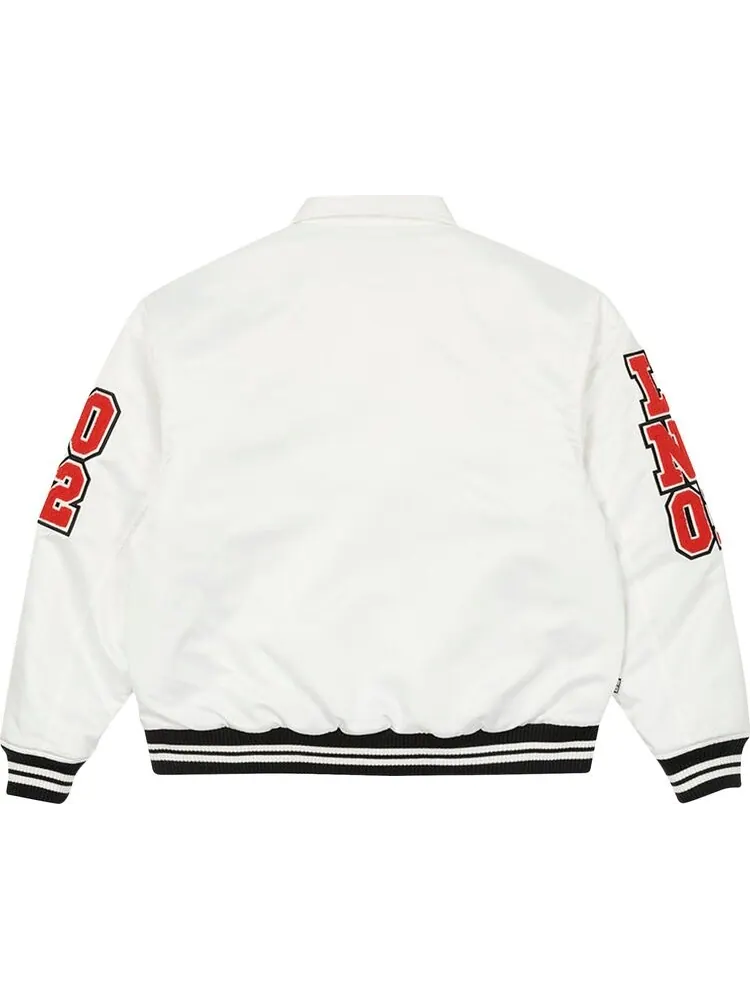Куртка Palace Satin Varsity Jacket 'White' — изображение 2 из 2, белый