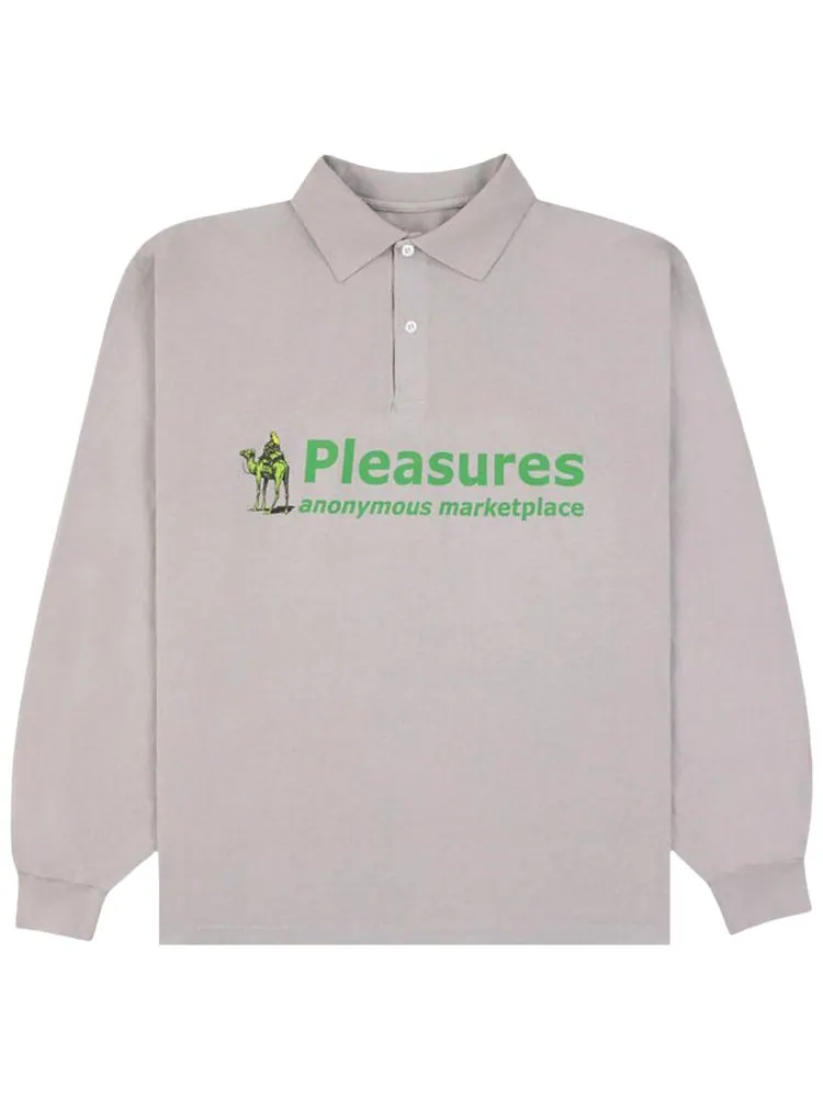 Футболка-поло Pleasures Exchange с длинными рукавами, серая — изображение 1 из 1, серый