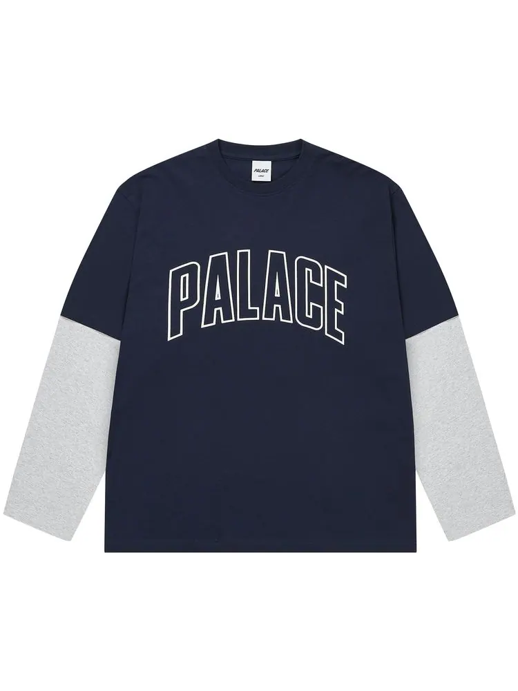 Удивительно длинная футболка с длинными рукавами от Palace, темно-синего/серого меланжа — изображение 1 из 2, синий