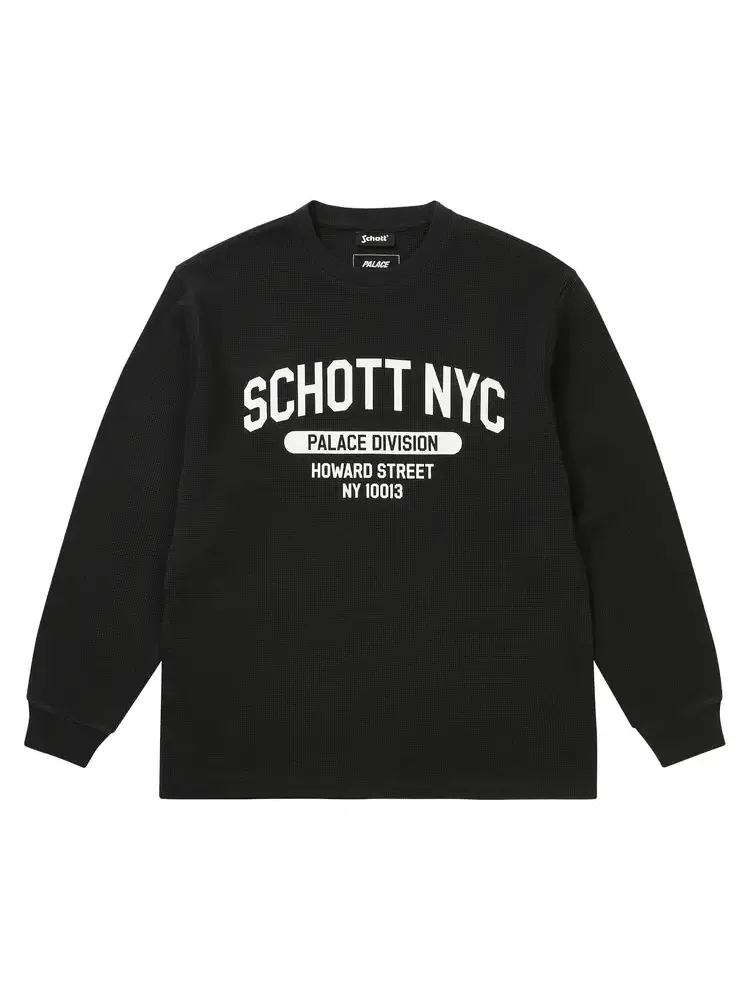 Футболка с длинным рукавом Palace x Schott Waffle — изображение 1 из 2, черный