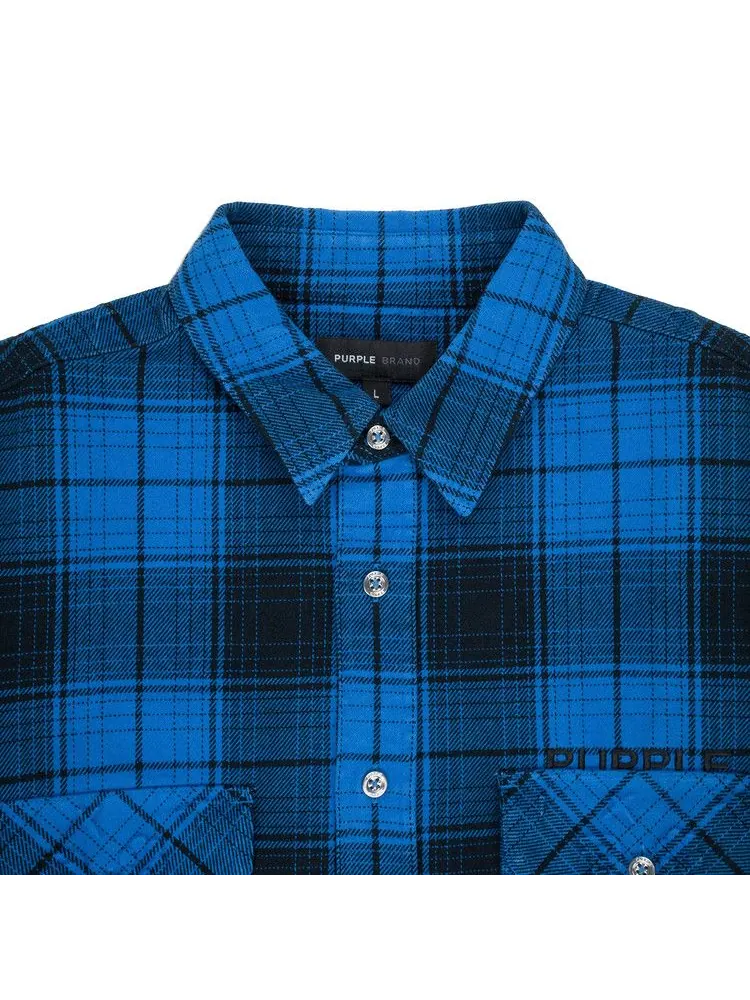 Рубашка PURPLE BRAND Plaid Flannel Long-Sleeve Shirt — изображение 3 из 3, синий