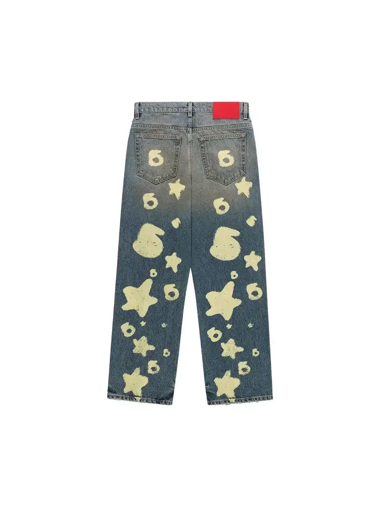 Джинсы с яркими пятнами Sp5der Beluga Stamp Denim — изображение 2 из 2, синий