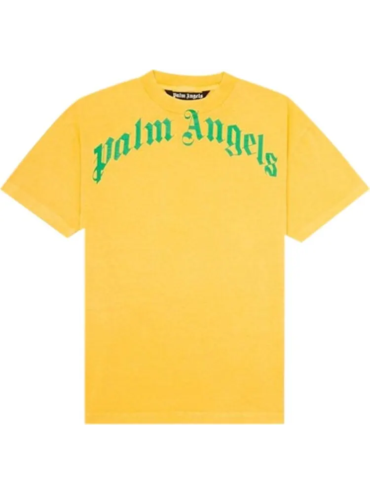 Футболка Palm Angels Vintage Wash Curved Logo Tee 'Yellow/Green' — изображение 1 из 1, желтый