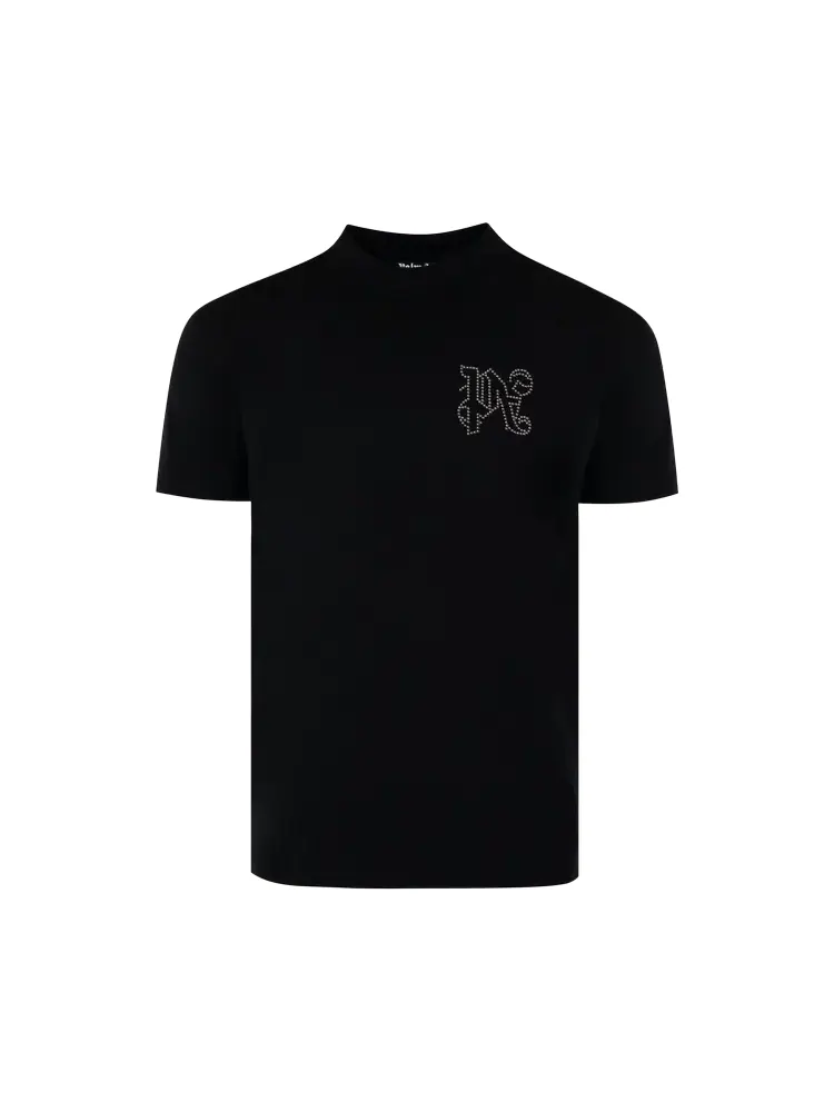 Футболка Palm Angels Monogram Stud Classic 'Black/Gunmetal' — изображение 1 из 1, черный