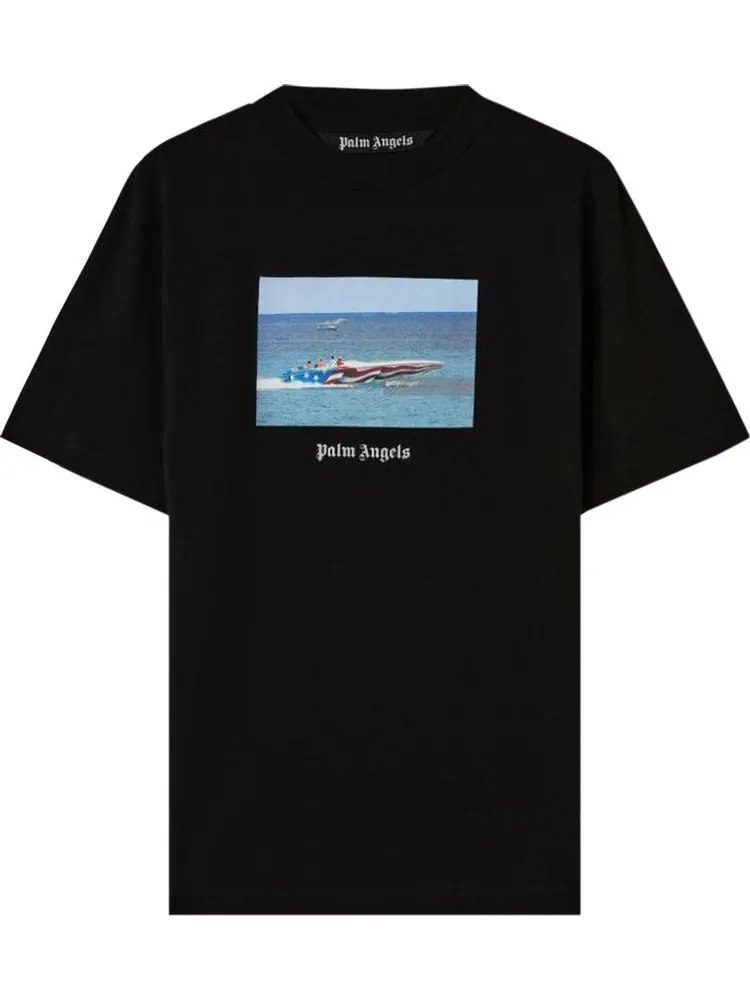 Футболка Palm Angels Getty Speedboat Tee 'Black/White' — изображение 1 из 1, черный