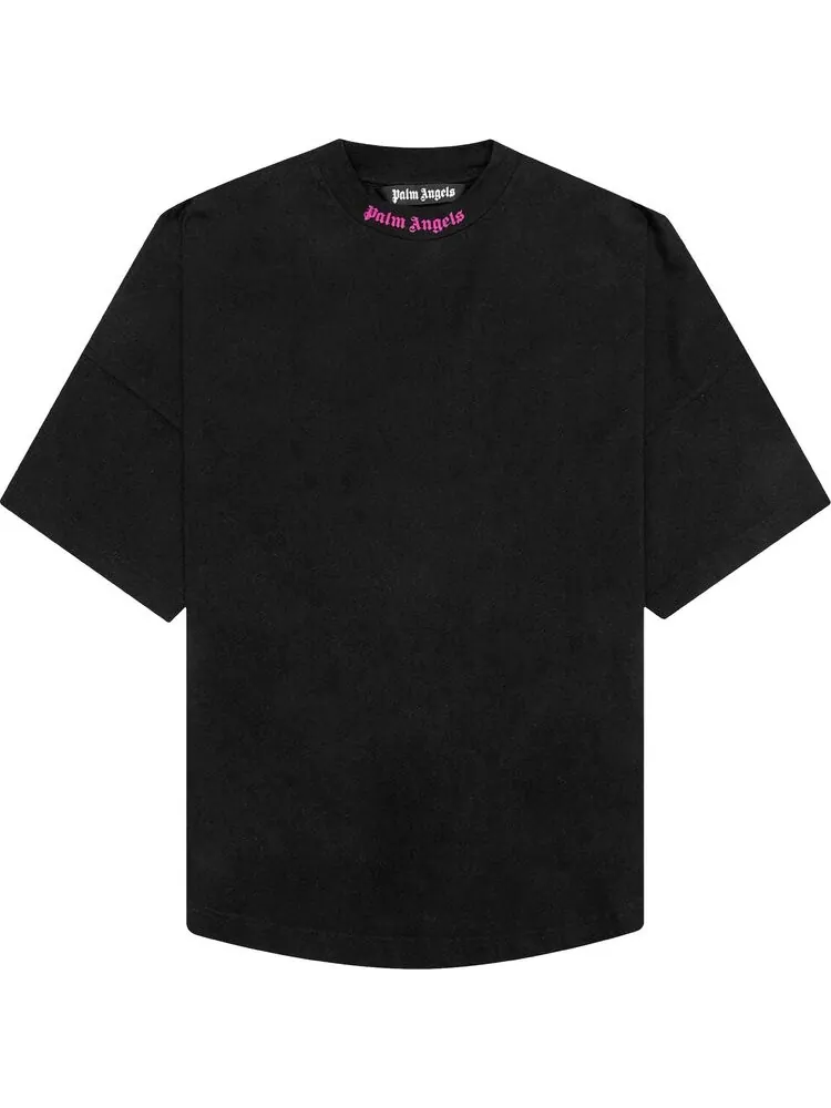 Футболка Palm Angels Doubled Logo Over Tee 'Black/Fuchsia' — изображение 1 из 2, черный
