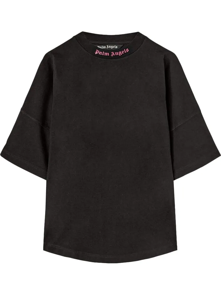 Футболка Palm Angels Doubled Logo Over Tee 'Black/Fuchsia' — изображение 1 из 1, черный