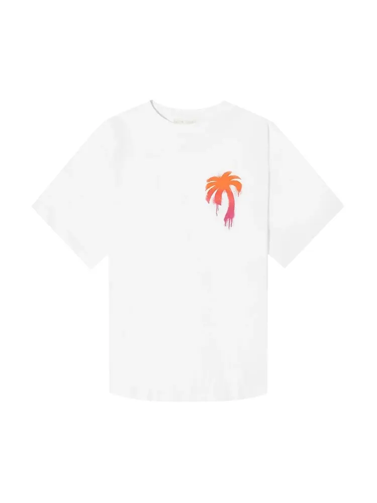 Футболка Palm Angels Sprayed Palm Logo Over Tee 'White/Fuchsia' — изображение 1 из 1, белый