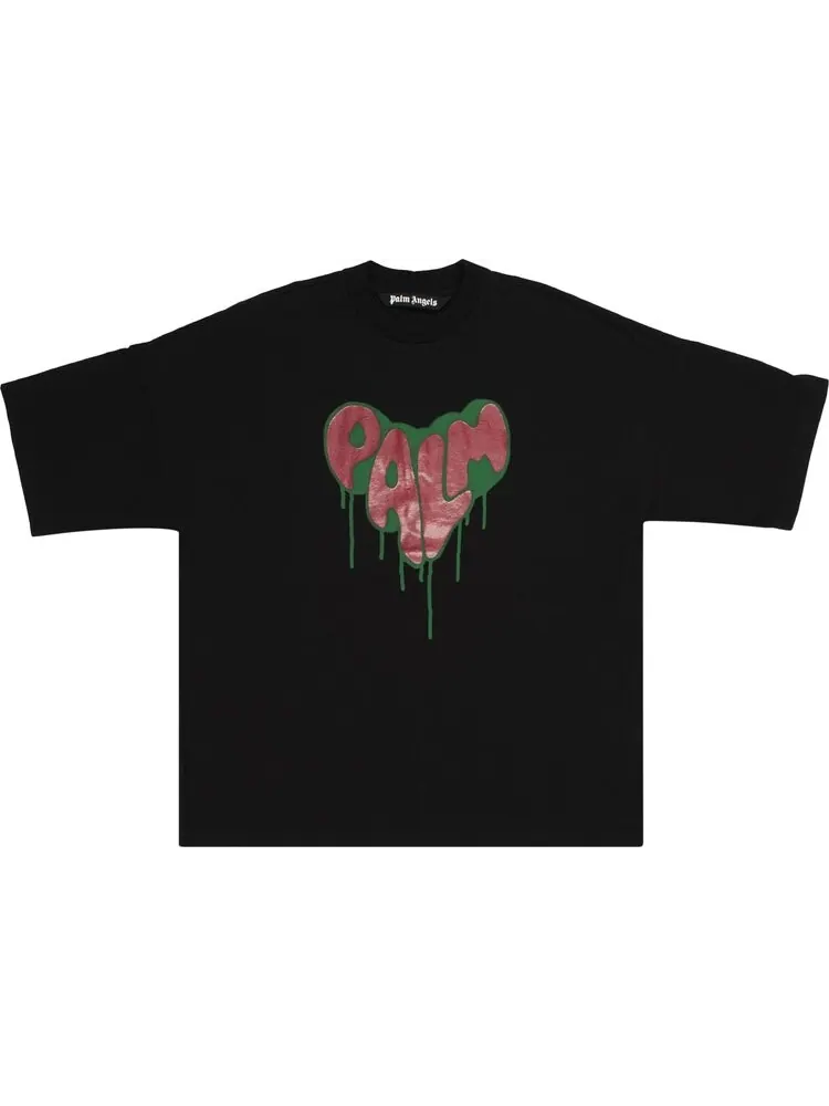 Футболка Palm Angels Spray Heart Loose Tee 'Black/Fuchsia' — изображение 1 из 1, черный