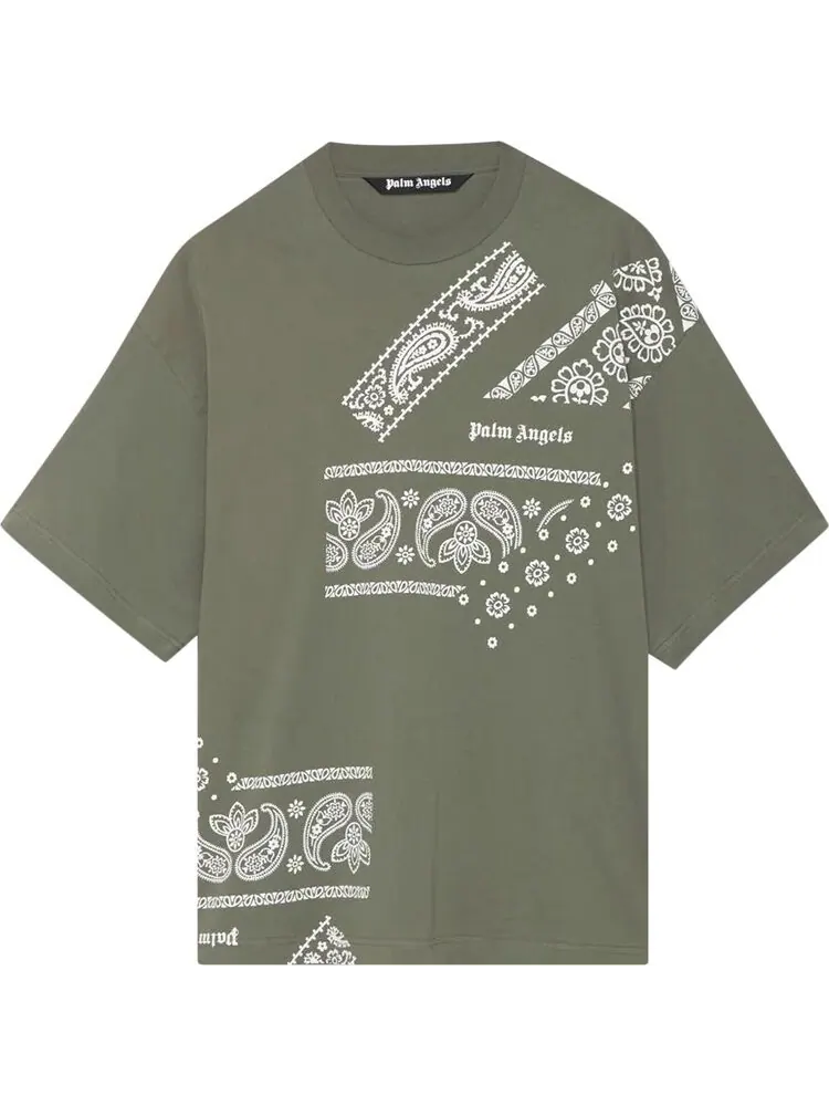 Футболка Palm Angels Bandana Print Tee 'Military/Light Grey' — изображение 1 из 2, зеленый