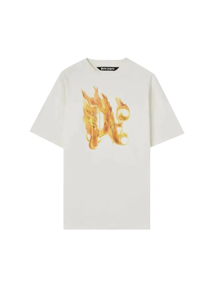 Футболка Palm Angels Burning Monogram 'Off White/Gold' — изображение 1 из 1, белый