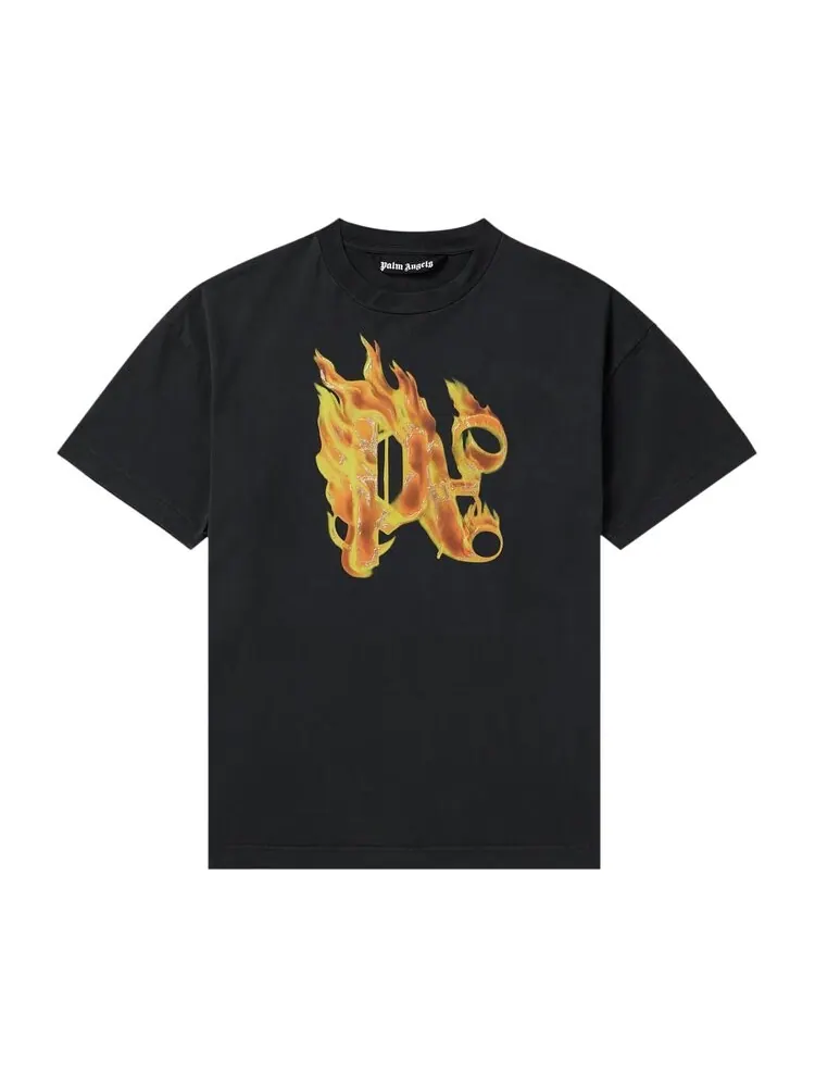 Футболка Palm Angels Burning Monogram T-Shirt — изображение 1 из 1, черный/золотистый