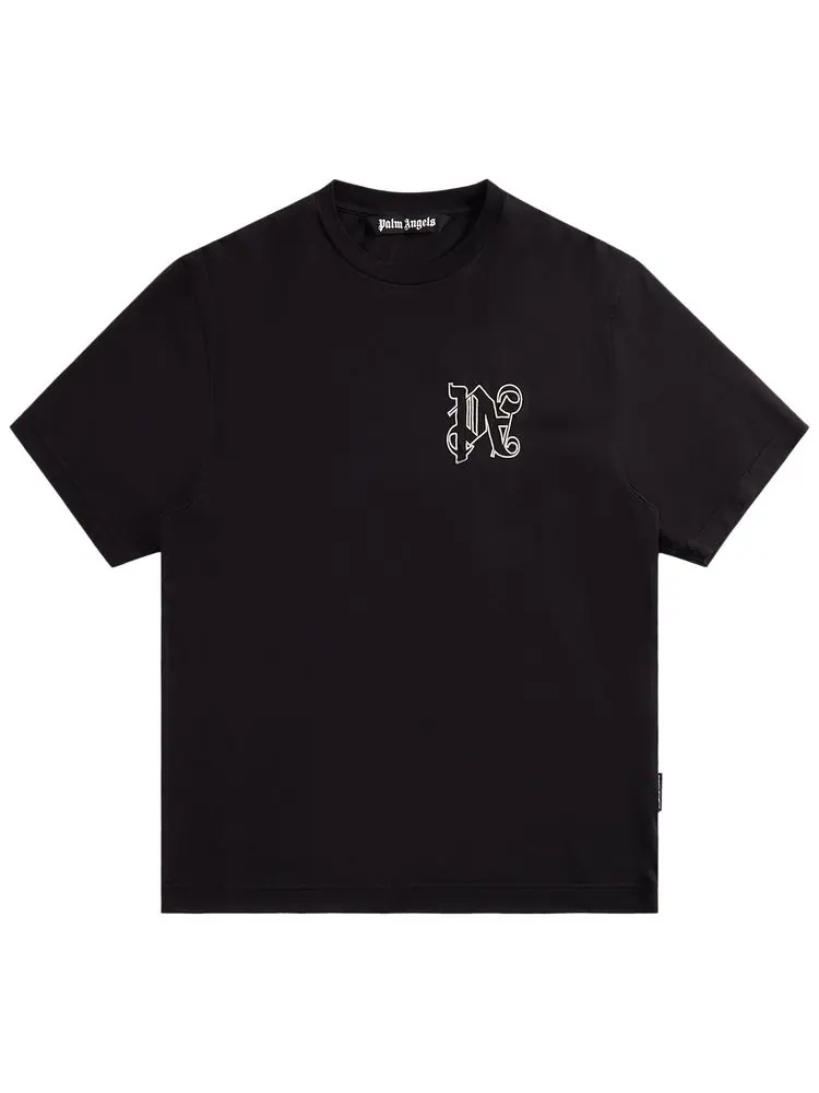 Футболка Palm Angels Monogram Regular Tee 'Black/Off White' — изображение 1 из 2, черный/белый