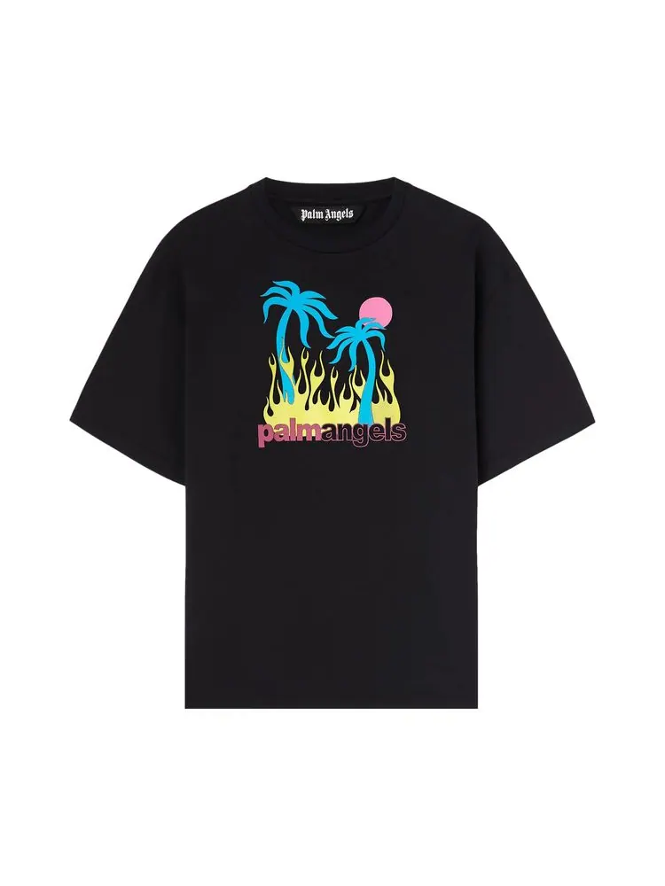 Футболка Palm Angels Burning Oasi Slim Tee 'Black/Multicolor' — изображение 1 из 1, черный/мульти