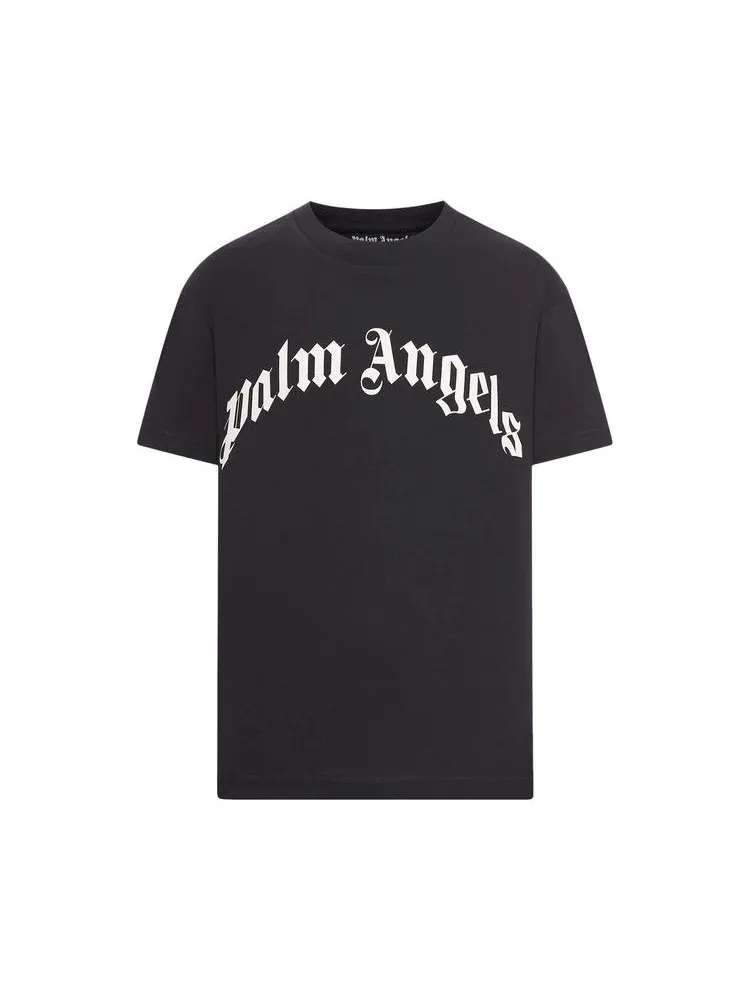 Футболка Palm Angels Curved Logo Tee — изображение 1 из 2, черный/белый