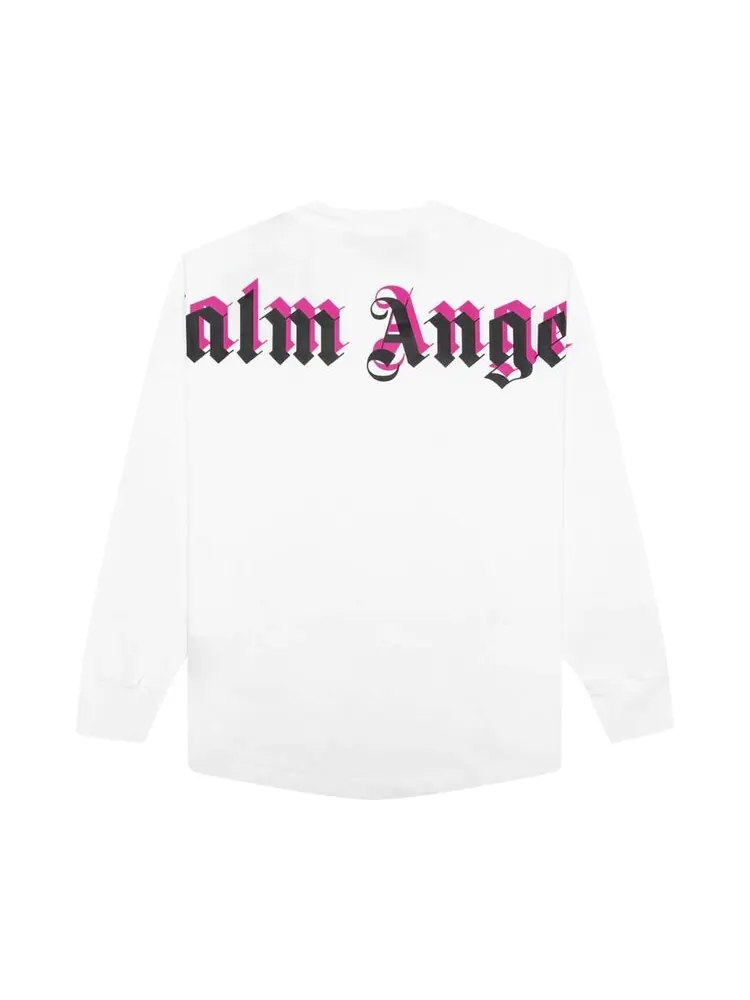 Лонгслив Palm Angels Double Logo Over Long-Sleeve Tee 'White/Fuchsia' — изображение 2 из 2, белый