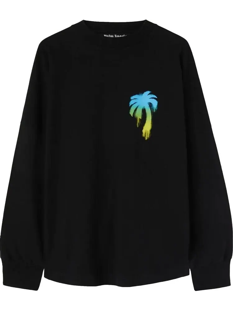 Футболка Palm Angels Sprayed Palm Logo Over Tee 'Black/Green' — изображение 1 из 1, черный