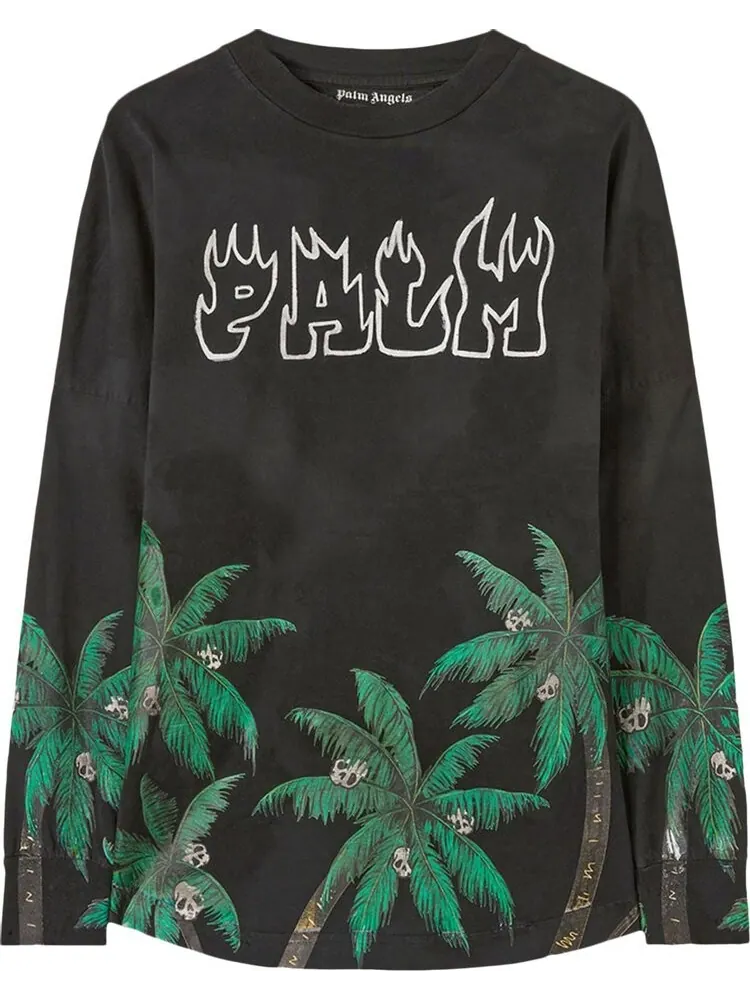 Лонгслив Palm Angels Palms And Skull Over Tee Long-Sleeve 'Black/Green' — изображение 1 из 1, черный