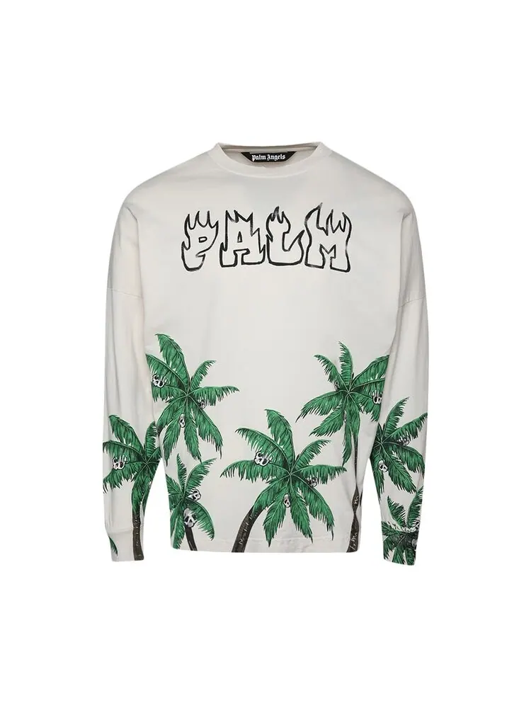 Лонгслив Palm Angels Palms And Skull Over Tee Long-Sleeve 'White/Green' — изображение 1 из 1, белый