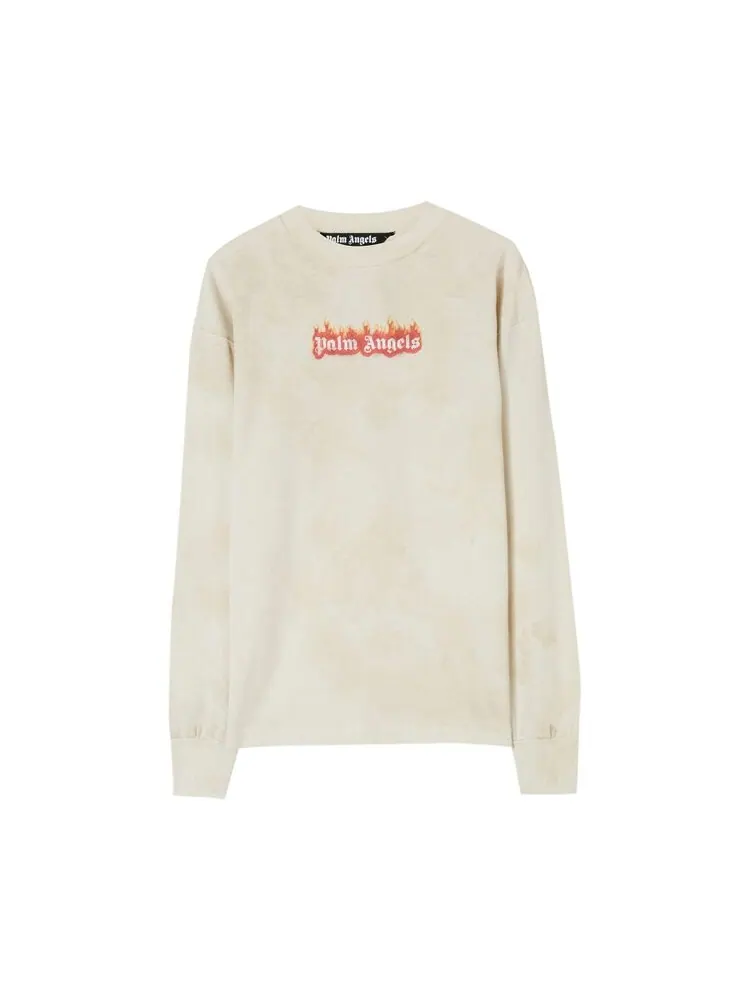 Лонгслив Palm Angels Burning Logo Classic Tee Long-Sleeve 'Off White' — изображение 1 из 1, белый