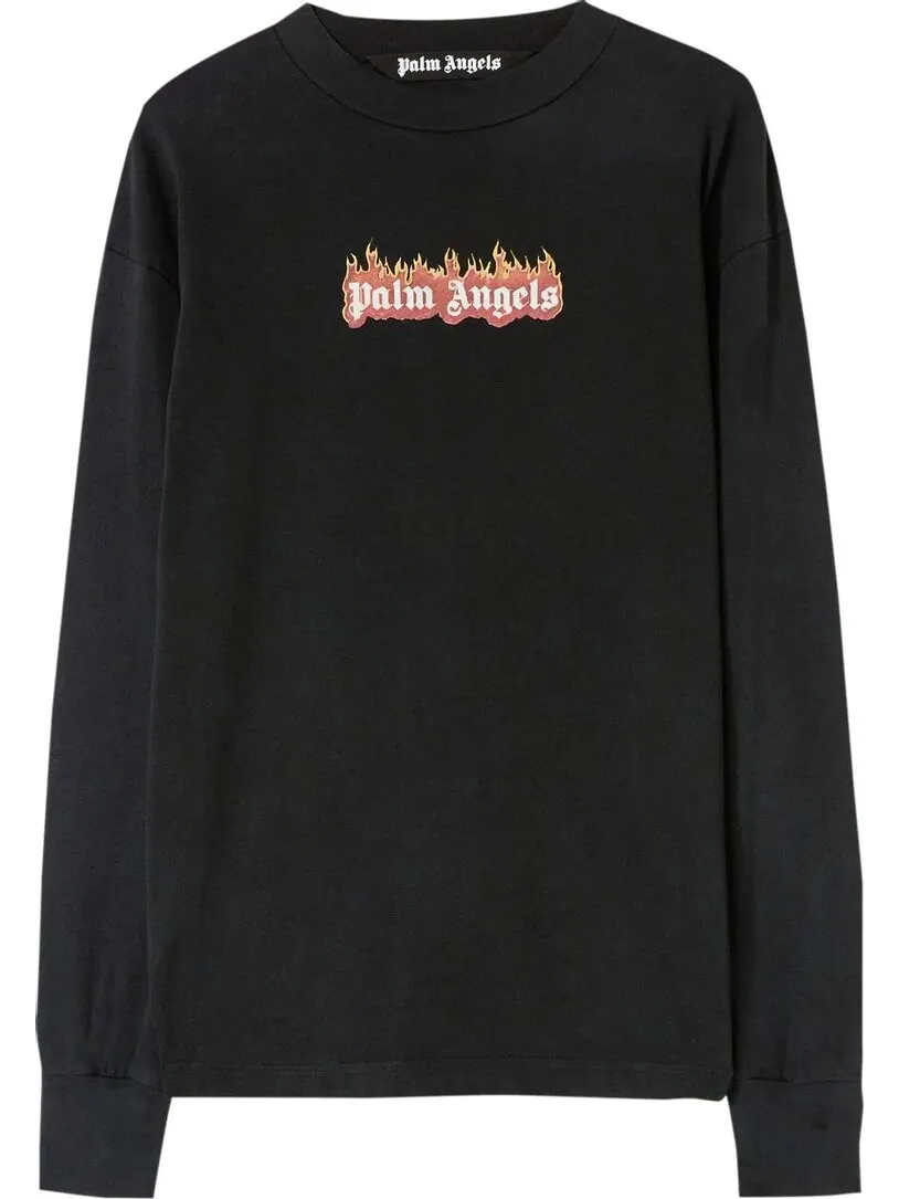 Лонгслив Palm Angels Burning Logo Classic Tee Long-Sleeve 'Black/White' — изображение 1 из 1, черный