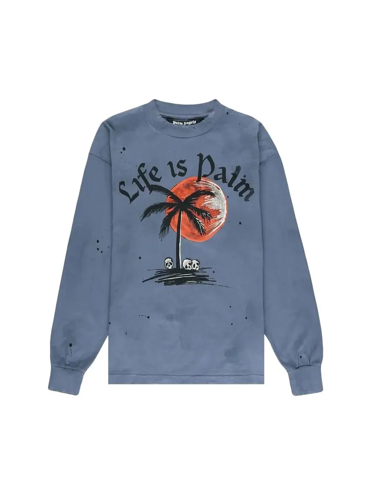 Футболка Palm Angels Sunset Palm Classic Long-Sleeve Tee 'Indigo' — изображение 1 из 1, синий
