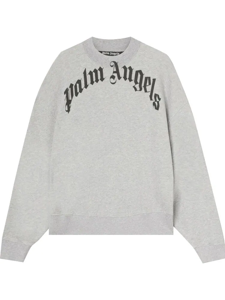 Толстовка Palm Angels Curved Logo Crew 'Grey/Black' — изображение 1 из 1, серый