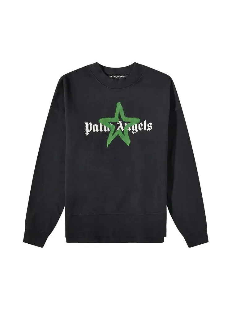 Толстовка Palm Angels Star Sprayed Logo Sweatshirt — изображение 1 из 1, черный/зеленый