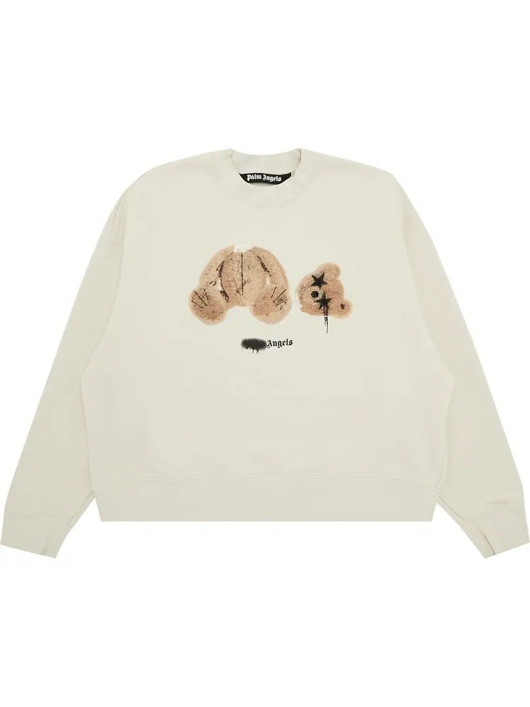 Толстовка Palm Angels Spray Bear Crewneck 'Grey/Brown' — изображение 1 из 3, серый