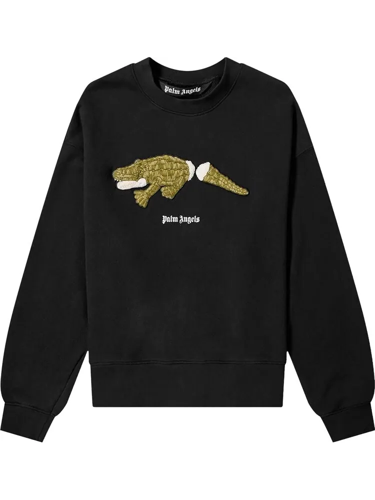 Толстовка Palm Angels Croco Crewneck 'Black/Green' — изображение 1 из 3, черный
