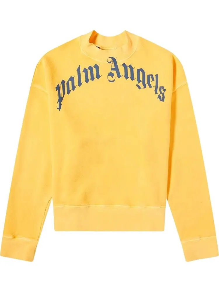 Толстовка Palm Angels Vintage Wash Curved Logo Crew 'Yellow/Navy' — изображение 1 из 2, желтый