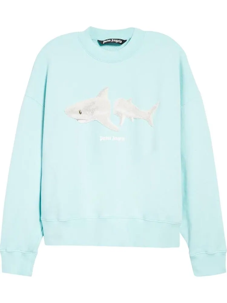 Толстовка Palm Angels White Shark Crew 'Light Blue' — изображение 1 из 1, синий