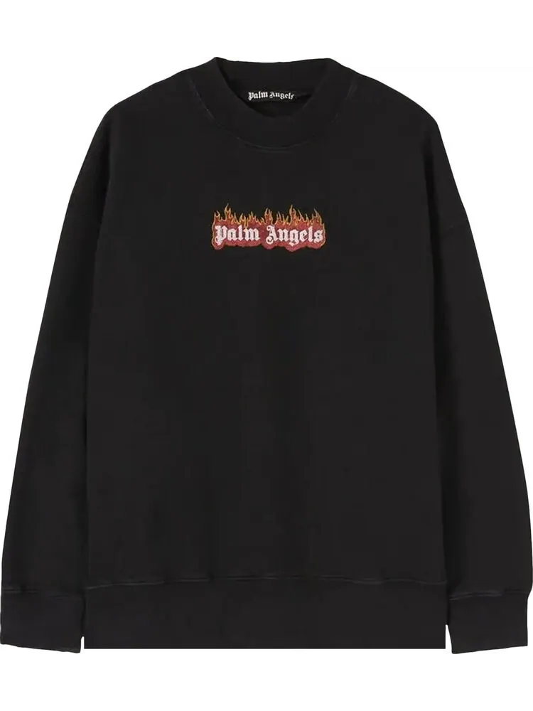 Толстовка Palm Angels Burning Logo Crewneck 'Black/White' — изображение 1 из 1, черный