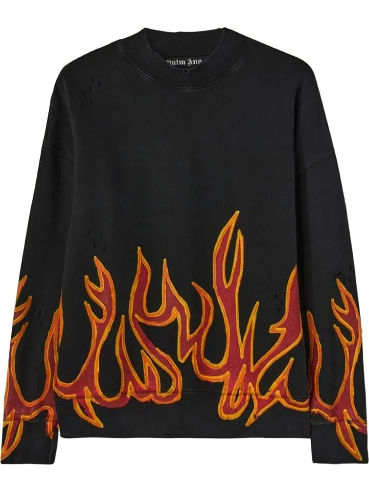 Толстовка Palm Angels GD Graffiti Flames Crewneck 'Black/Red' — изображение 1 из 2, черный