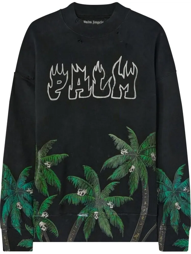 Толстовка Palm Angels Palms And Skull Vintage Crew 'Black/Green' — изображение 1 из 1, черный