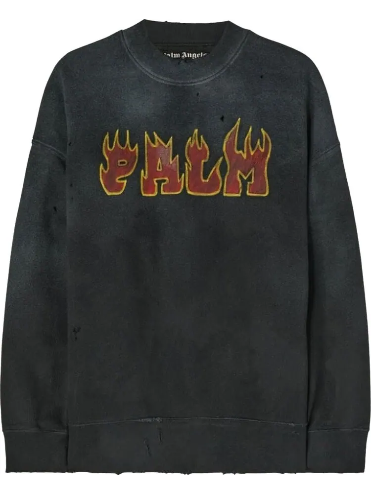 Толстовка Palm Angels Logo Flames Vintage Crew 'Black/Red' — изображение 1 из 1, черный