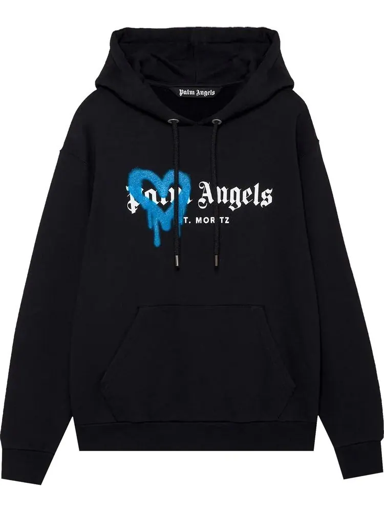 Худи Palm Angels St. Moritz Heart Sprayed Hoodie 'Black/Blue' — изображение 1 из 2, черный