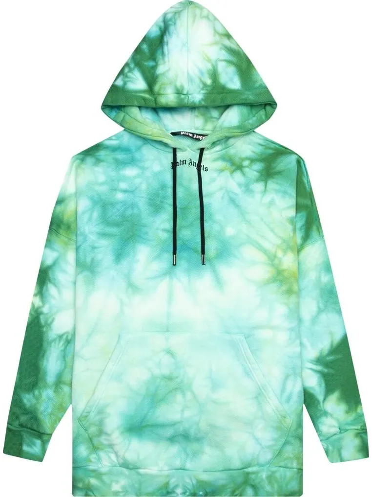 Худи Palm Angels Tie Dye Logo Over Hoodie 'Forrest Green/Yellow' — изображение 1 из 3, зеленый