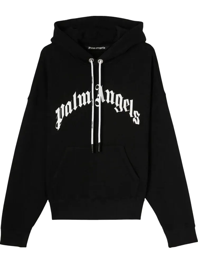 Худи Palm Angels Curved Logo Hoody 'Black/White' — изображение 1 из 1, черный