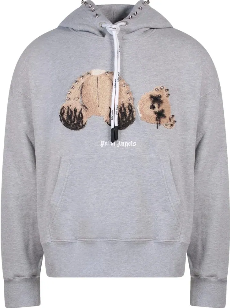 Худи Palm Angels Papunk Bear Lurex Fleece Hoodie 'Melange Grey' — изображение 1 из 1, серый