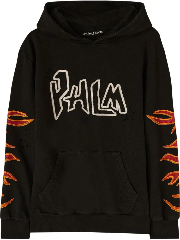 Худи Palm Angels Graffiti Flames Hoody 'Black/White' — изображение 1 из 2, черный