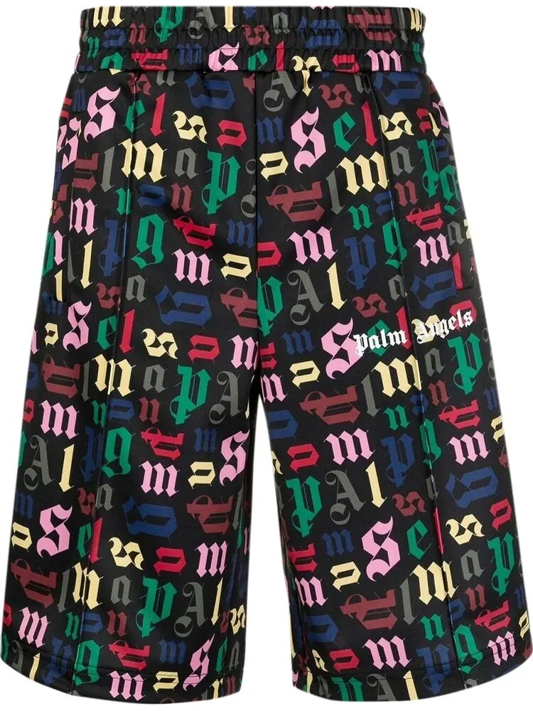 Шорты Palm Angels Monogram Track Shorts 'Black/Multicolor' — изображение 1 из 1, черный