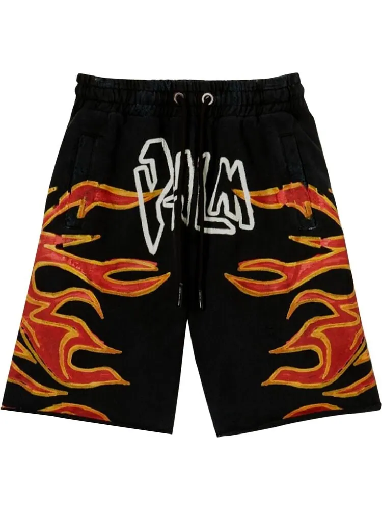 Спортивные шорты Palm Angels GD Graffiti Flames Sweatshort 'Black/White' — изображение 1 из 1, черный