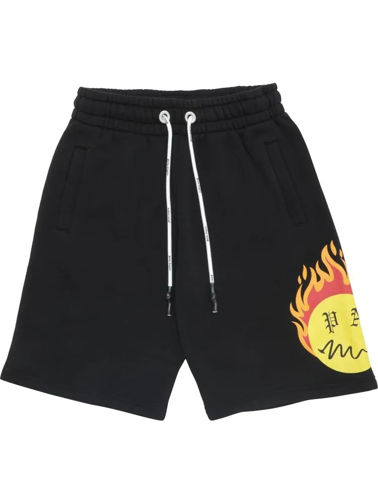 Спортивные шорты Palm Angels Burning Head Sweatshorts 'Black/Yellow' — изображение 1 из 3, черный